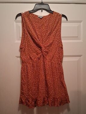 Women’s Rust Orange Polka Dot Sleeveless Twist-Front Top By Nostalgia